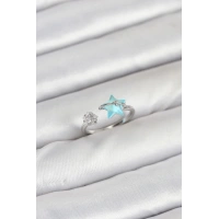 Pirinç Gümüş Renk Mavi Yıldızlı Model Kadın Yüzük