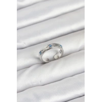 Pirinç Gümüş Renk Mavi Zirkon Taşlı Kutup Yıldızı Model Kadın Yüzük