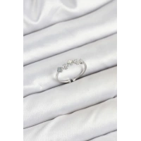 Pirinç Gümüş Renk Minimal Yonca Detaylı Kadın Yüzük