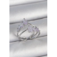 Pirinç Gümüş Renk Mor Damla Zirkon Taşlı Taç Model Kadın Yüzük
