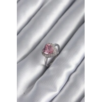 Pirinç Gümüş Renk Pembe Zirkon Taş Kalp Charm Model Kadın Yüzük