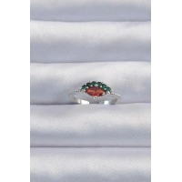 Pirinç Gümüş Renk Renkli Zirkon Taşlı Ayarlanabilir Karpuz Model Yüzük