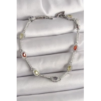 Pirinç Gümüş Renk Renkli Zirkon Taşlı Damla Taş Model Kadın Bileklik