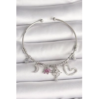 Pirinç Gümüş Renk Sallantı Zirkon Taşlı Gezegen Figür Kalp Detay Charm Kadın Bileklik