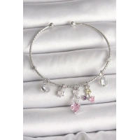 Pirinç Gümüş Renk Sallantı Zirkon Taşlı Kalp Figür Charm Kadın Bileklik