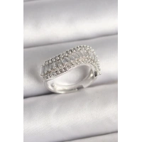 Pirinç Gümüş Renk Su Yolu Zirkon Dalga Model Ayarlanabilir Kadın Yüzük