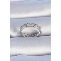 Pirinç Gümüş Renk V Model Zirkon Taşlı Kadın Yüzük