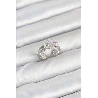 Pirinç Gümüş Renk Yonca Model Kadın Yüzük