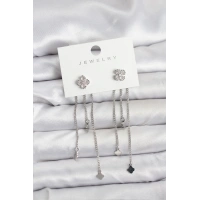 Pirinç Gümüş Renk Yonca Model Sallantılı Kadın Küpe