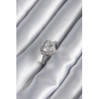 Pirinç Gümüş Renk Zirkon Taş Kalp Charm Model Kadın Yüzük