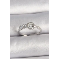 Pirinç Gümüş Renk Zirkon Taşlı Ayarlanabilir Kadın Yüzük