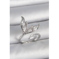 Pirinç Gümüş Renk Zirkon Taşlı Balık Kuyruğu Model Ayarlanabilir Kadın Yüzük