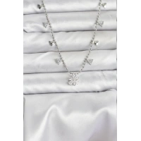 Pirinç Gümüş Renk Zirkon Taşlı Çiçek Model Kadın Kolye