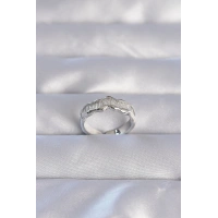 Pirinç Gümüş Renk Zirkon Taşlı Dalgalı Su Yolu Model Ayarlanabilir Yüzük