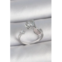 Pirinç Gümüş Renk Zirkon Taşlı Deniz Kabuğu Model Ayarlanabilir Kadın Yüzük