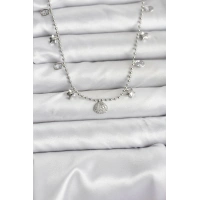 Pirinç Gümüş Renk Zirkon Taşlı Deniz Kabuğu Model Kadın Kolye