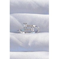 Pirinç Gümüş Renk Zirkon Taşlı Geometrik Ayarlanabilir Yüzük