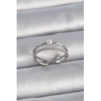 Pirinç Gümüş Renk Zirkon Taşlı İnci Detay Ayarlanabilir Model Kadın Yüzük