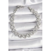 Pirinç Gümüş Renk Zirkon Taşlı Kalp Model VIP Seri Kadın Bileklik