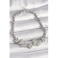 Pirinç Gümüş Renk Zirkon Taşlı Kelebek Figür Çiçek Zincir Model Kadın Bileklik