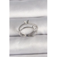 Pirinç Gümüş Renk Zirkon Taşlı Kelebek Figürlü Ayarlanabilir Yüzük