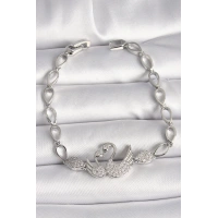 Pirinç Gümüş Renk Zirkon Taşlı Kuğu Figür Damla Zincir Model Kadın Bileklik