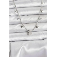 Pirinç Gümüş Renk Zirkon Taşlı Kutup Yıldızı Model Kadın Kolye