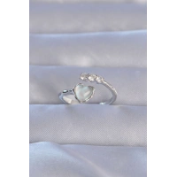 Pirinç Gümüş Renk Zirkon Taşlı Sedefli Kalp Model Ayarlanabilir Yüzük