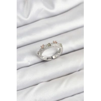 Pirinç Gümüş Renk Zirkon Taşlı Vintage Kadın Yüzük