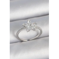 Pirinç Gümüş Renk Zirkon Taşlı Yıldız Model Ayarlanabilir Kadın Yüzük