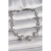 Pirinç Gümüş Renk Zirkon Taşlı Yonca Model Kadın Bileklik