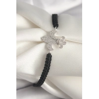 Pirinç Gümüş Renk Zirkon Taşlı Zambak Figür Asanrsörlü Makrome Model Kadın Bileklik