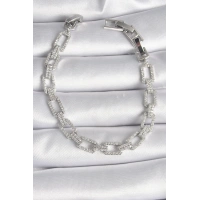 Pirinç Gümüş Renk Zirkon Taşlı Zincir Model VIP Seri Kadın Bileklik