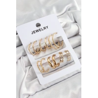 Pirinç Karışık Halka Model Gold Renk 6 Çift Kadın Küpe Set