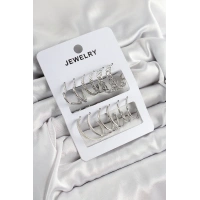 Pirinç Karışık Halka Model Gümüş Renk 6 Çift Kadın Küpe Set