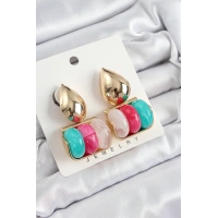 Pirinç Karışık Renk Vintage Model Kadın Küpe