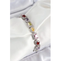 Pirinç Karışık Zirkon Taşlı Baget Model Gümüş Renk VIP Seri Kadın Bileklik