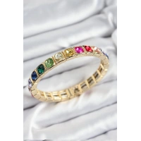 Pirinç Karışık Zirkon Taşlı Kare Model Gold Renk Lastikli Kadın Bileklik