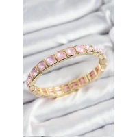 Pirinç Pembe Zirkon Taşlı Kare Model Gold Renk Lastikli Kadın Bileklik