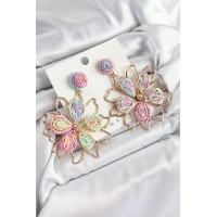 Pirinç Rainbow Çiçek Model Gold Renk Kadın Hasır Küpe