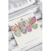 Pirinç Rainbow Kelebek Model Gold Renk Kadın Hasır Küpe