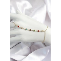 Pirinç Renkli Kalpli Zirkon Taşlı Y Model Gold Renk Kadın Şahmeran