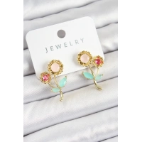Pirinç Renkli Zirkon Taşlı Papatya Model Gold Renk Kadın Küpe