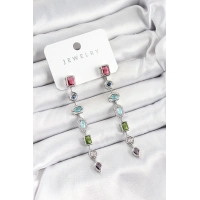 Pirinç Renkli Zirkon Taşlı Sallantılı Model Gümüş Renk Kadın Küpe