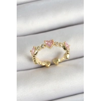 Pirinç Sıralı Kalp Figürlü Zirkon Taşlı Gold Renk Ayarlanabilir Kadın Yüzük