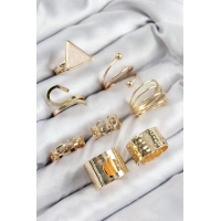 Pirinç Üçgen Model Gold Renk Kadın Yüzük Kombin Set