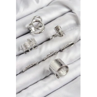 Pirinç Yaprak Model Gümüş Renk Kadın Yüzük Kombin Set