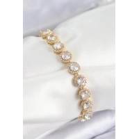 Pirinç Zirkon Taşlı Daire Baget Model Gold Renk VIP Seri Kadın Bileklik