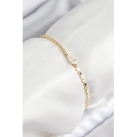 Pirinç Zirkon Taşlı Damla Model Ezme Zincir Gold Renk Kadın Bileklik