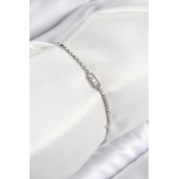 Pirinç Zirkon Taşlı Dikdörtgen Model Ezme Zincir Gümüş Renk Kadın Bileklik